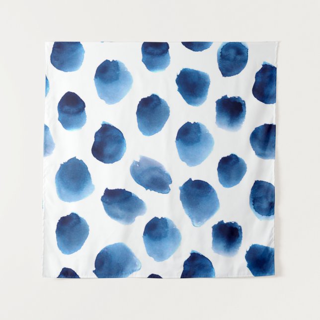Watercolor Blue Dots: Hand Painted Seamless Tapestry (Front)