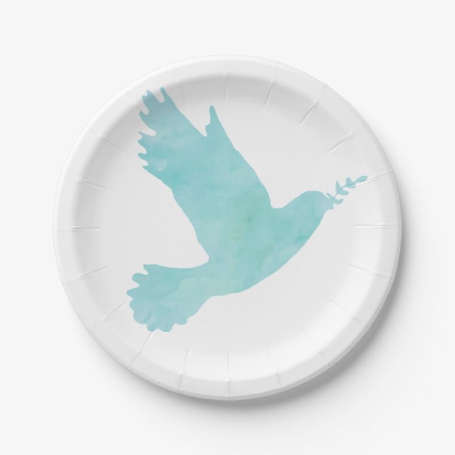 Watercolor Blue Dove Paper Plates (Front)