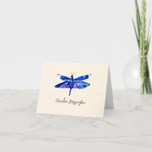 Watercolor Blue Dragonfly Elegant Spring Thank You Note Card
