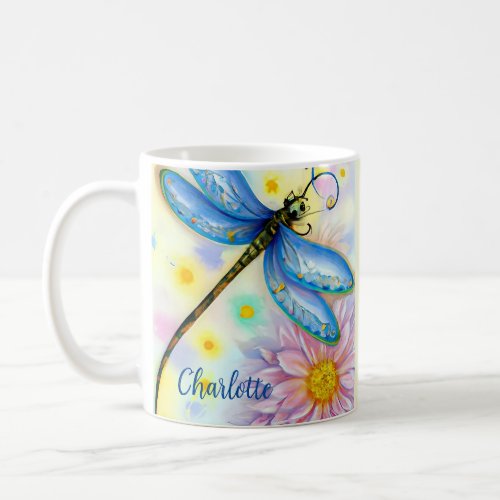 Watercolor Blue Dragonfly Personalize Coffee Mug