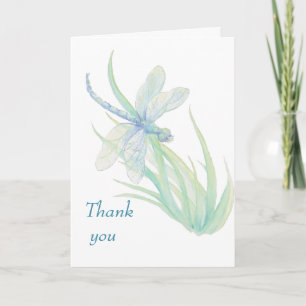 Watercolor Blue Dragonfly Wedding Thank You Card