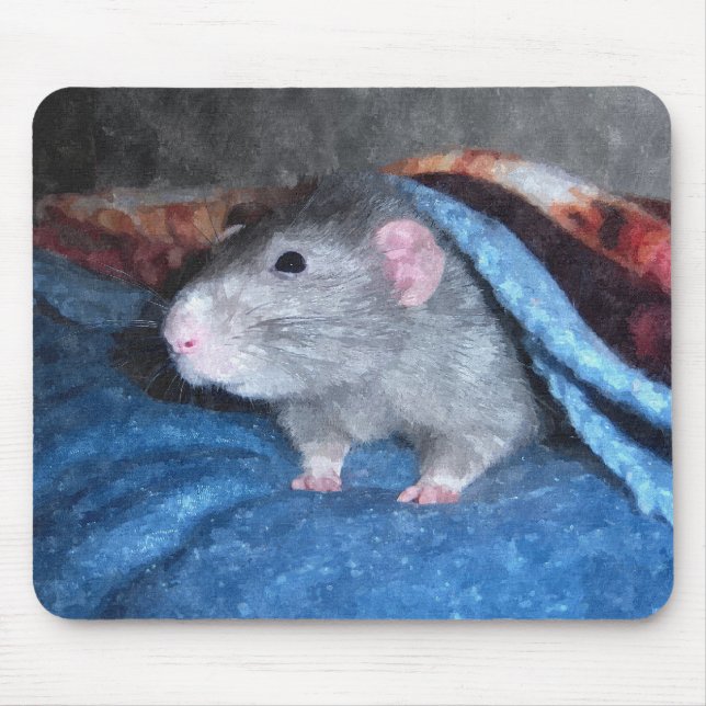 Watercolor Blue Dumbo Rat Mouse Pad (Front)