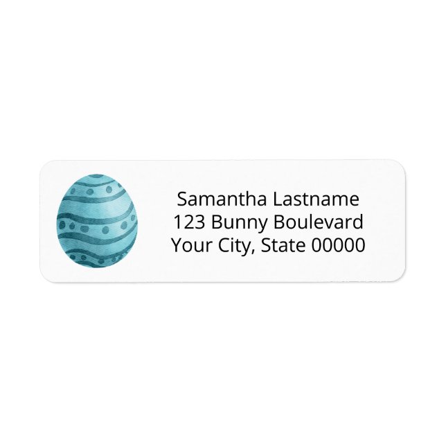 Watercolor Blue Easter Egg White Address Label (Front)