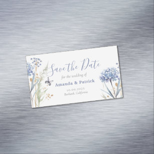 Watercolor Blue Elegant Floral Save The Date Business Card Magnet