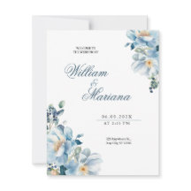 Watercolor blue elegant floral wedding invitation