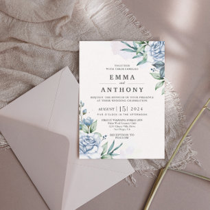 Watercolor Blue Elegant Floral Wedding Invitation