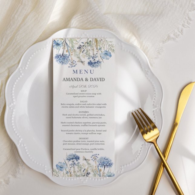 Watercolor Blue Elegant Floral Wedding Menu (Creator Uploaded)
