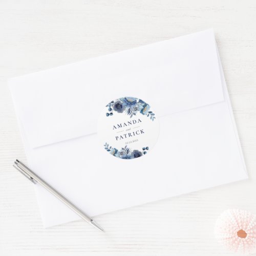 Watercolor Blue Elegant Wedding Envelope Seals