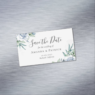 Watercolor Blue Elegant Wedding Save The Date Business Card Magnet