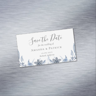 Watercolor Blue Elegant Wedding Save The Date Magn Business Card Magnet