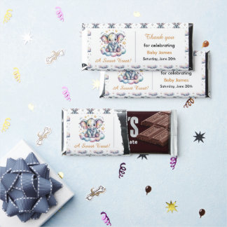 Watercolor Blue Elephant Boy Baby Shower Chocolate Hershey Bar Favors