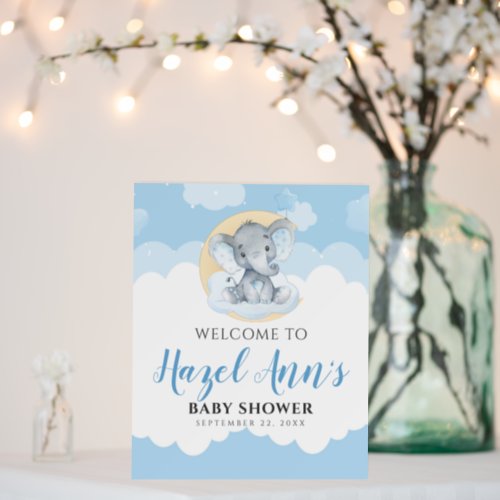 Watercolor Blue Elephant Boy Baby Shower Welcome Foam Board