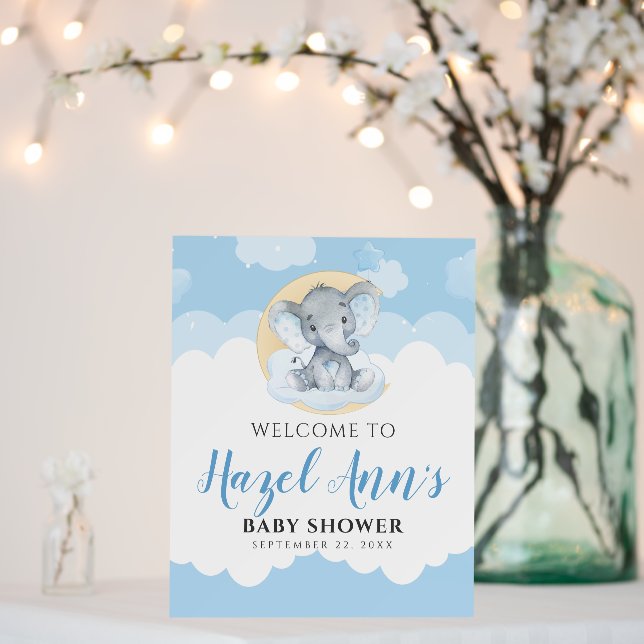 Watercolor Blue Elephant Boy Baby Shower Welcome Foam Board (In Situ (Wedding))