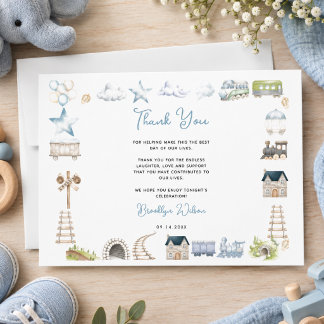 Watercolor Blue Elephant | Boy’s Baby Shower Thank You Card