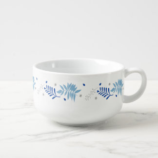 Watercolor Blue Fern Leaves Botanical Pattern Soup Mug