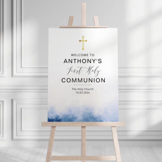 watercolor blue first holy communion welcome sign (Creator Uploaded)