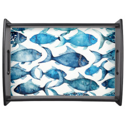 Watercolor Blue Fish | Nautical Home & Party Decor Serving Tray
