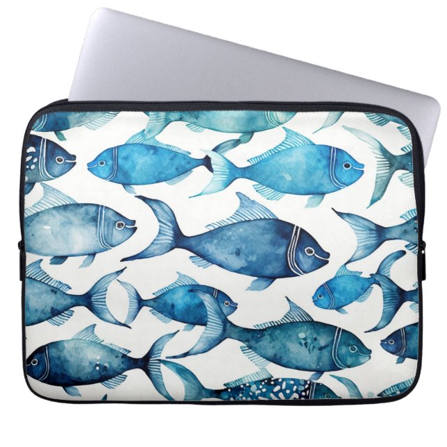 Watercolor Blue Fish | Nautical Pattern Tech Case  (Front)