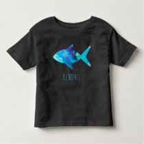 Watercolor Blue Fish Ocean Kids Personalized Toddler T-shirt