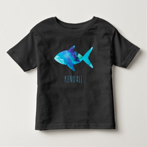 Watercolor Blue Fish Ocean Kids Personalized Toddler T_shirt