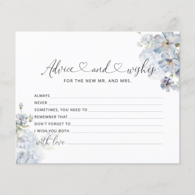 Watercolor blue floral advice and wishes card  (Front)