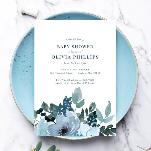 Watercolor Blue Floral Baby Boy Shower (Creator Uploaded)