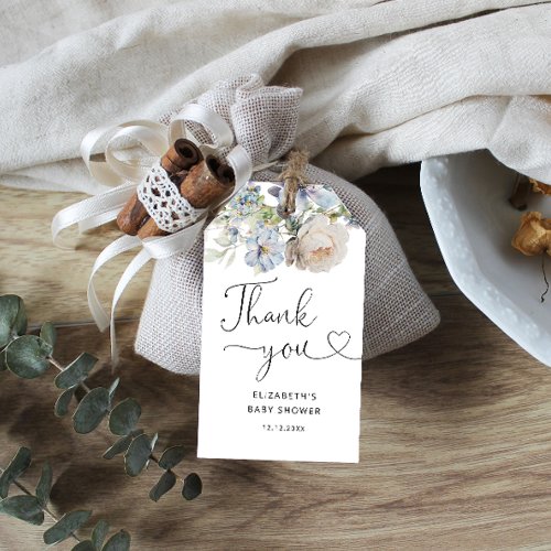 Watercolor Blue FLoral Baby Shower Thank you Gift Tags