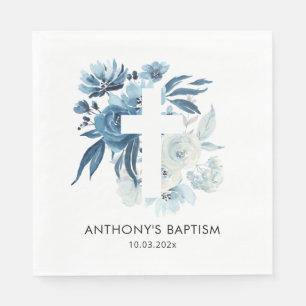watercolor blue floral baptism napkins