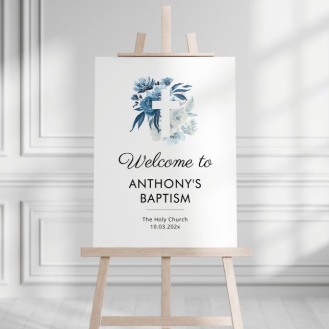 watercolor blue floral baptism welcome sign (Creator Uploaded)
