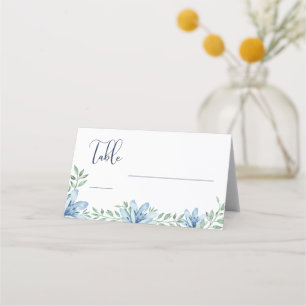 Watercolor Blue Floral Blooms Table Wedding Place Card