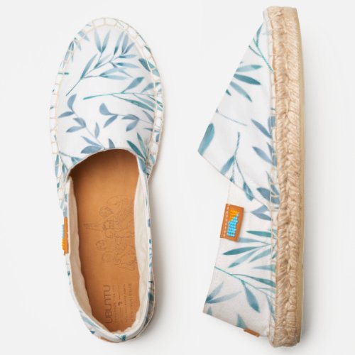 Watercolor Blue Floral  Botanical Pattern Espadrilles