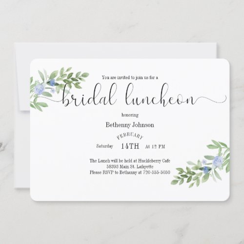 Watercolor Blue floral Bridal Luncheon Invitation