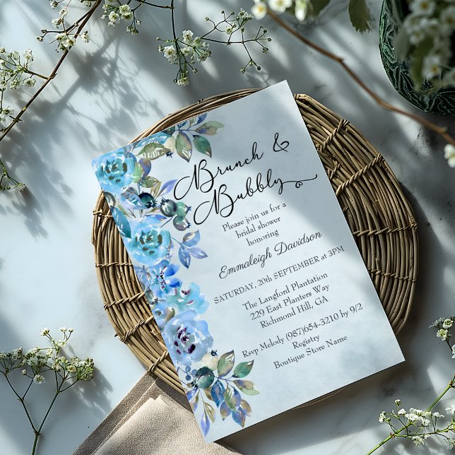 Watercolor Blue Floral Bridal Shower Invitation (Creator Uploaded)