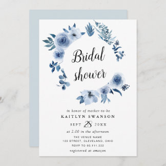 Watercolor blue floral bridal shower invitation