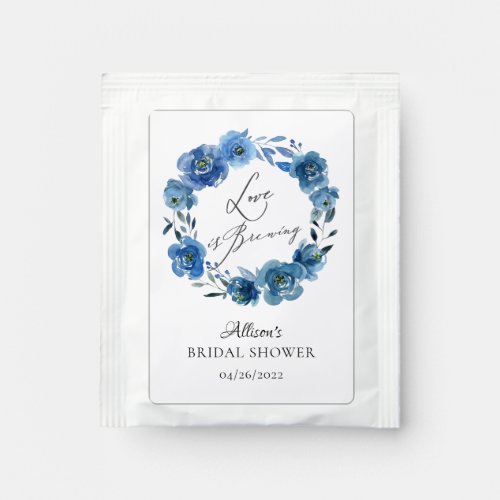 Watercolor Blue Floral Bridal Shower Tea Bag Drink Mix