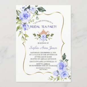 Watercolor Blue Floral Bridal Shower Tea Party Invitation