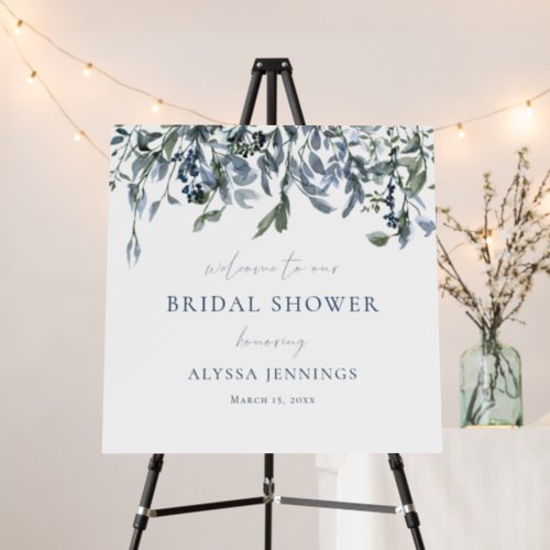 Watercolor Blue Floral Bridal Shower Welcome Foam Board