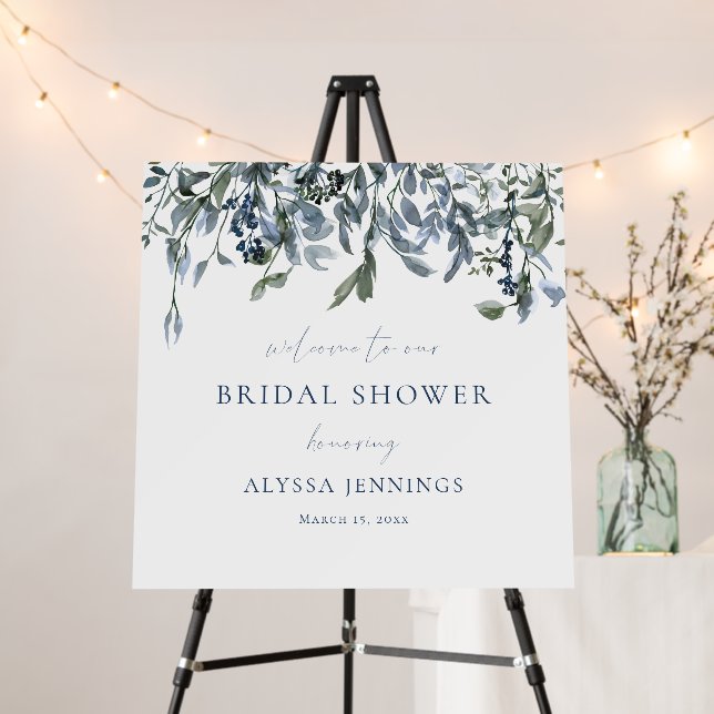 Watercolor Blue Floral Bridal Shower Welcome Foam Board (In Situ (Stand))