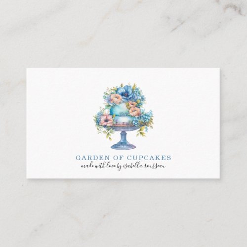 Watercolor Blue Floral Cake Baker Pastry Chef Business Card