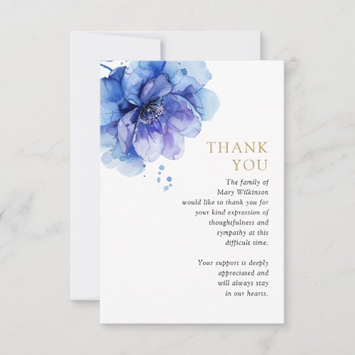 Watercolor Blue Floral Celebration Of Life Funeral Thank You Card