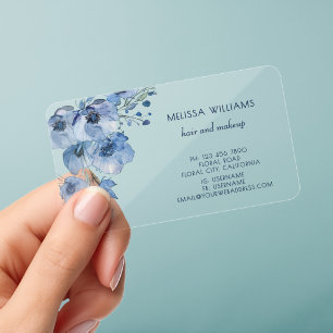 Watercolor Blue Floral Clear Business Cards