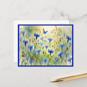 Watercolor Blue Floral Cornflower Germany Postcard