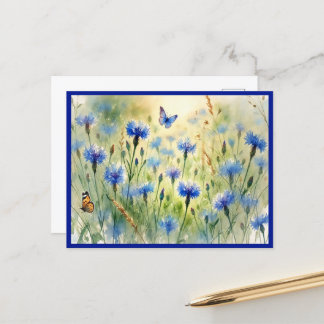 Watercolor Blue Floral Cornflower Germany | Postcard