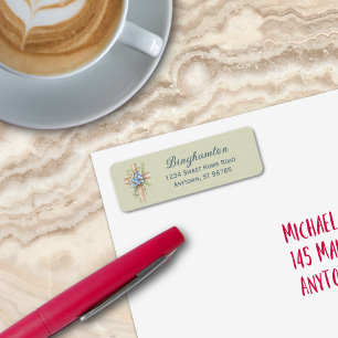 Watercolor Blue Floral Cross Personalized Label