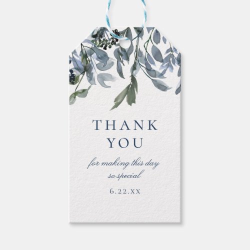Watercolor Blue Floral Dated Thank You Gift Tags