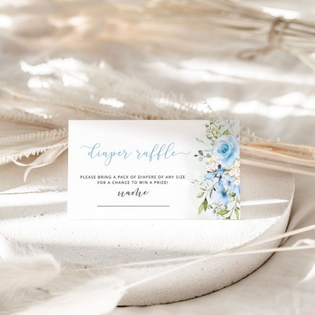 Watercolor blue floral diaper raffle ticket enclosure card (Creator Uploaded)
