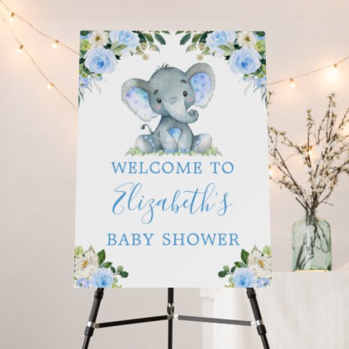 Watercolor Blue Floral Elephant Shower Welcome Foam Board