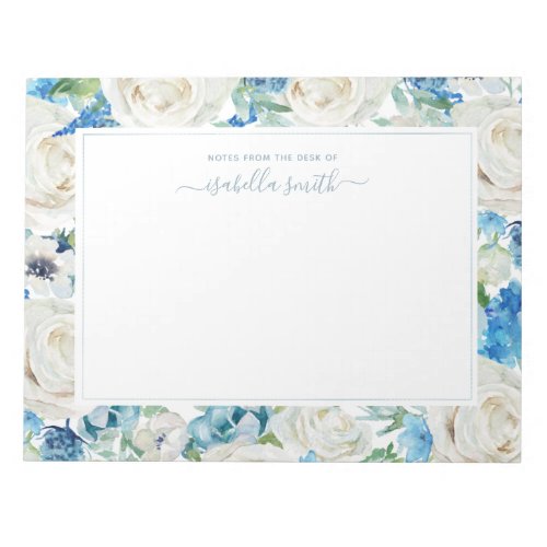Watercolor Blue Floral Feminine Personalized Notepad