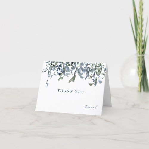 Watercolor Blue Floral Folded Thank You Note Card
