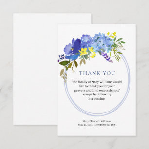 Watercolor Blue Floral Funeral Thank You Card